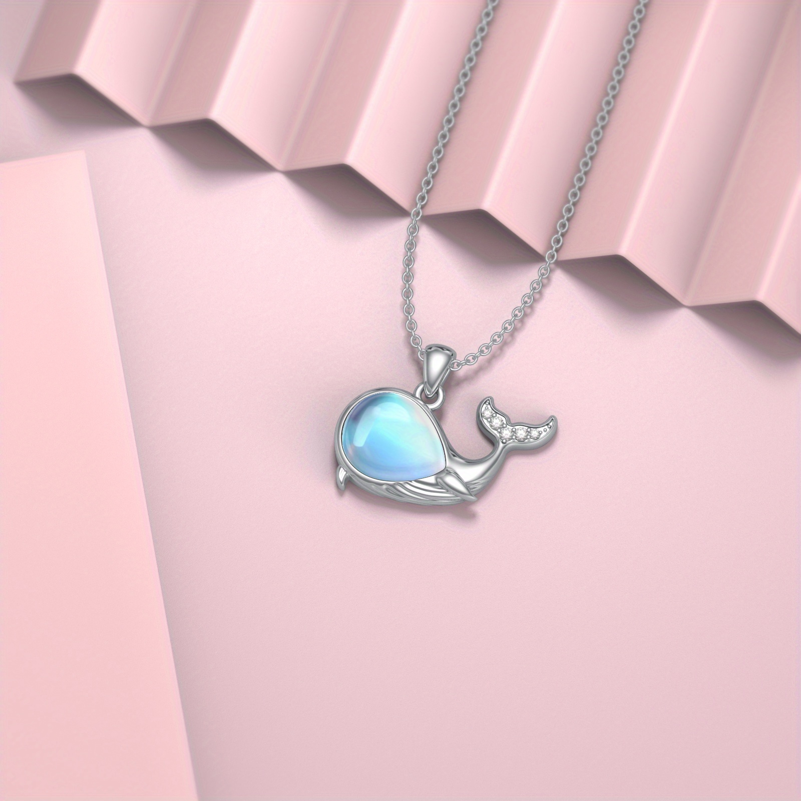 Women's 925 Sterling Silver Whale Pendant Necklace with Moonstone
